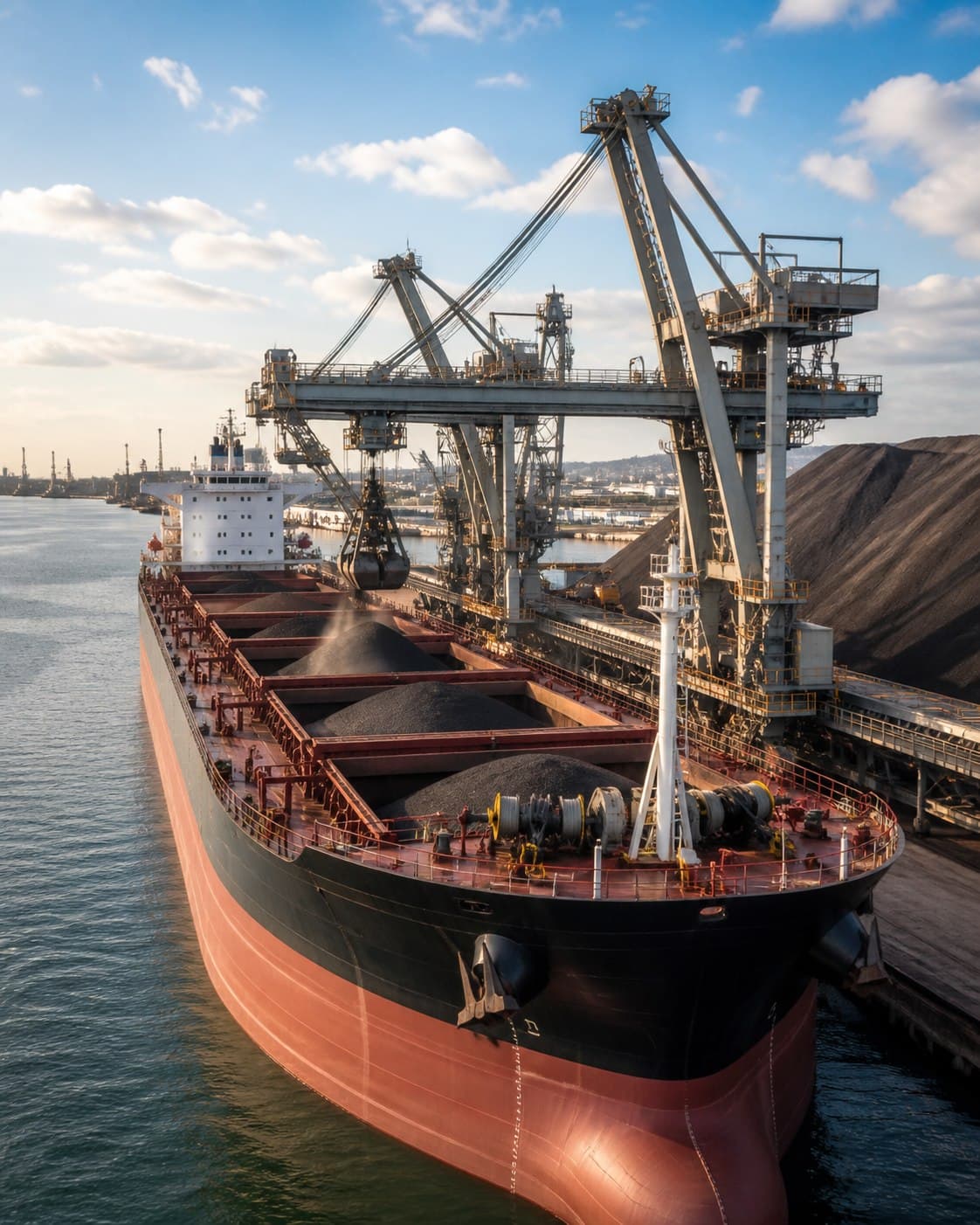 Bulk carrier cargo ship at a commodity port