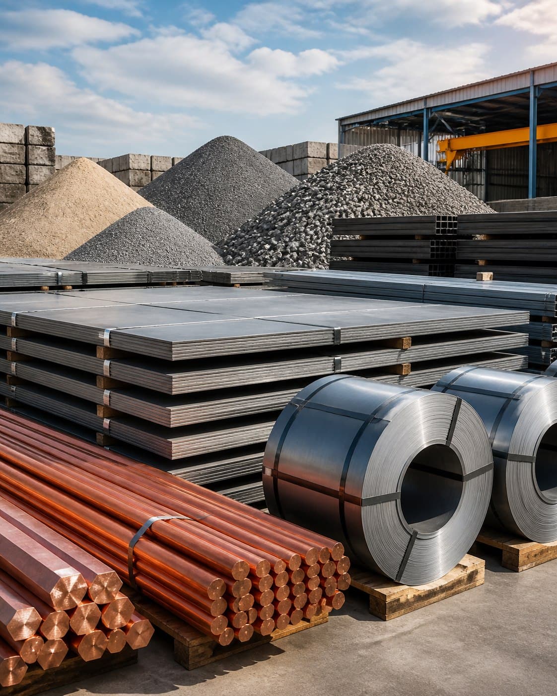 Industrial raw materials stored in a warehouse yard