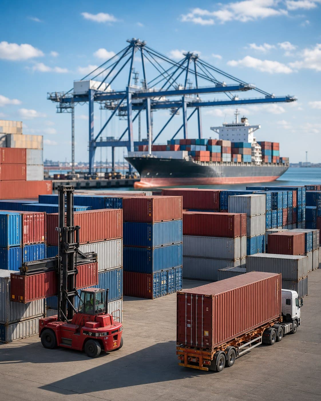 Container yard with freight containers during sourcing logistics planning