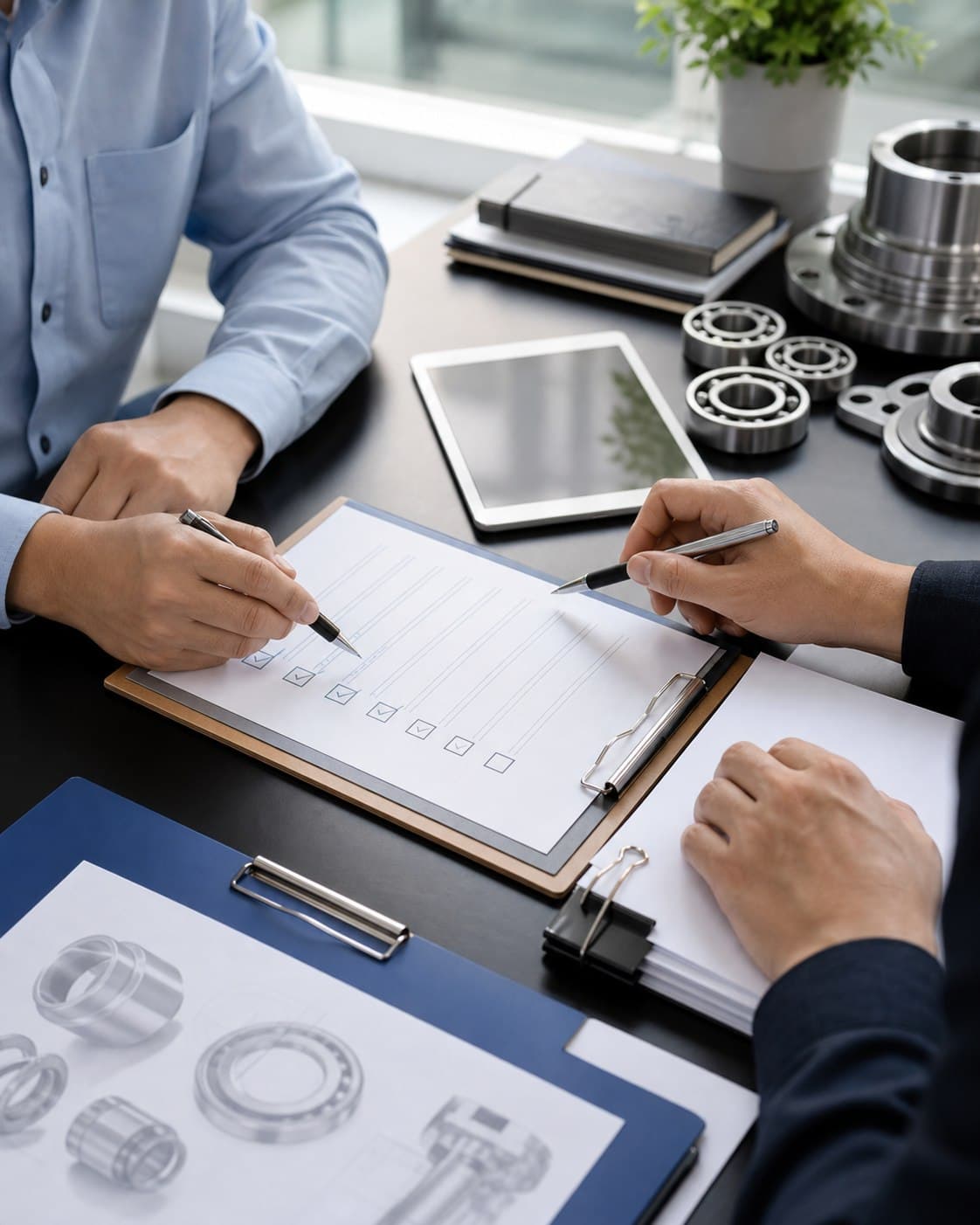 Business documentation and supplier audit checklist on a desk