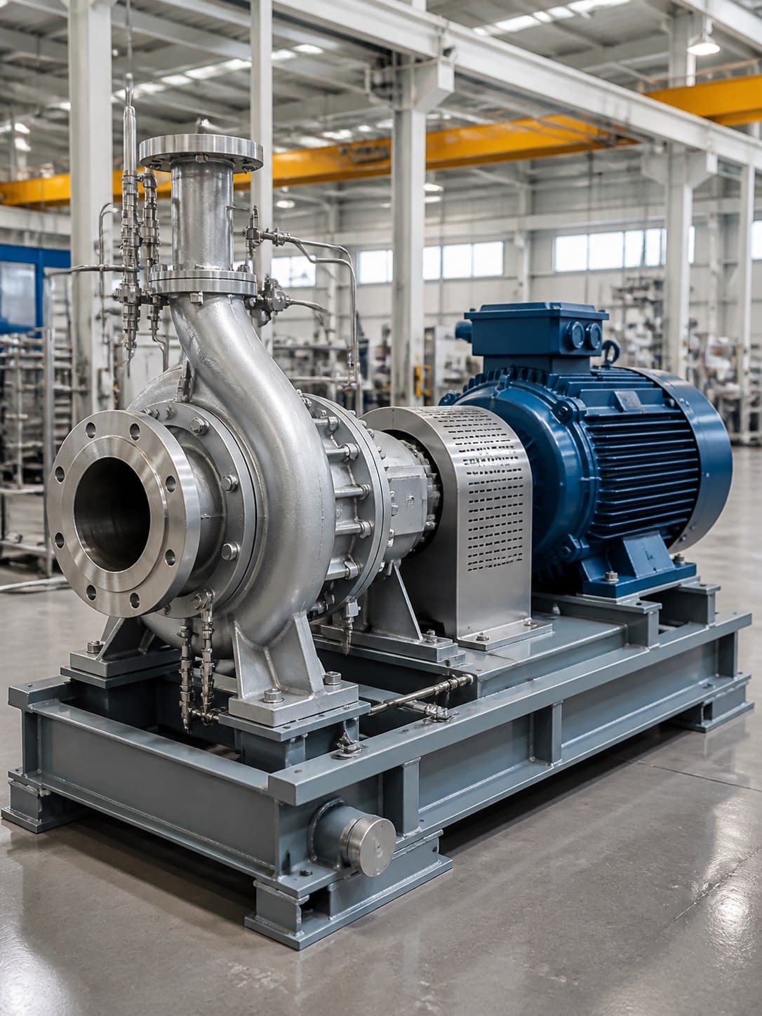Industrial pump compressor and electric motor on a skid